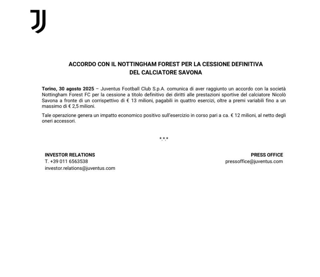 accordo juve savona